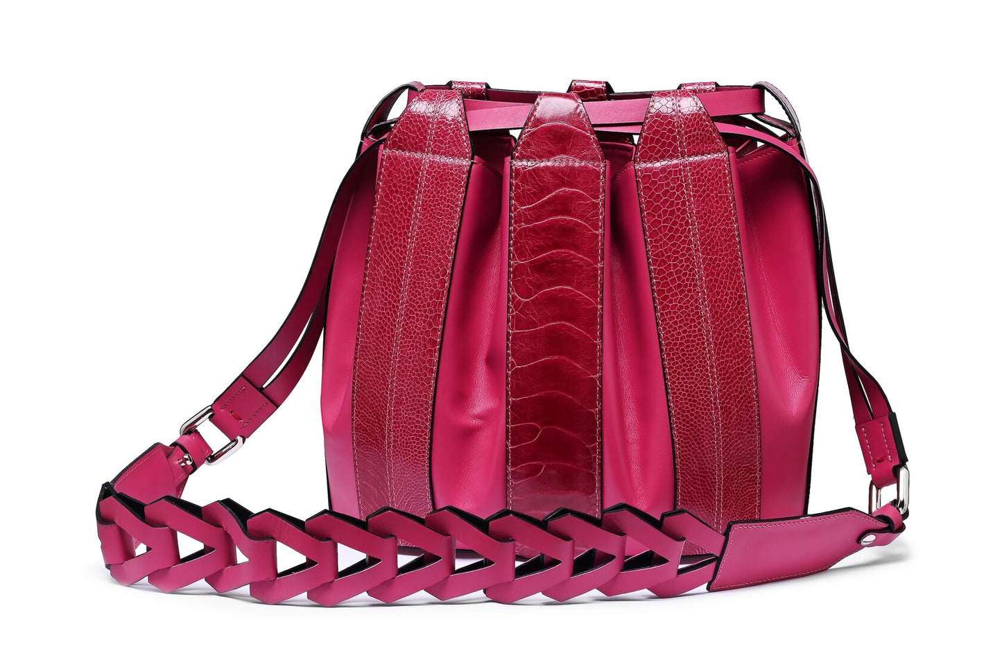 Pink Lyra Ostrich Leather Crossbody Bag