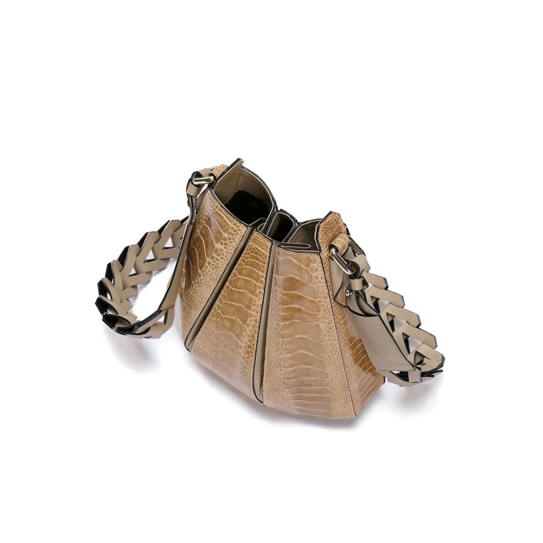 Nude Luna Ostrich Leather Shoulder Bag