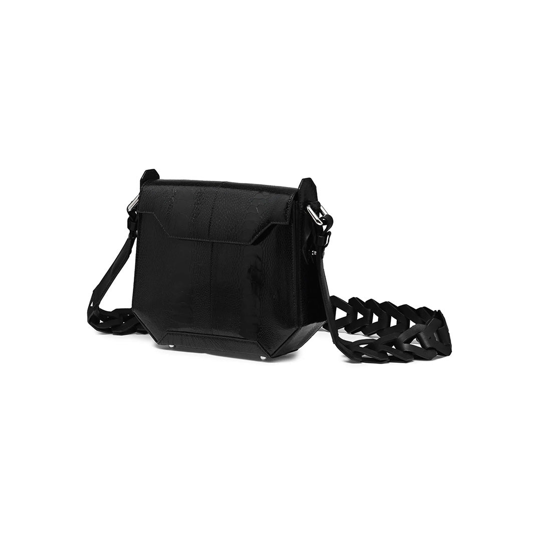 Black Lia Ostrich Leather Shoulder Bag