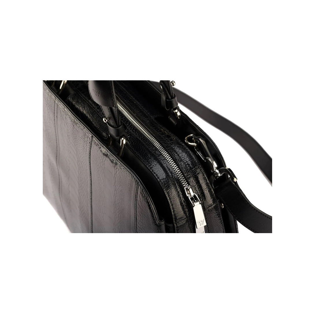 Black Lexington Ostrich Leg Leather Business Bag