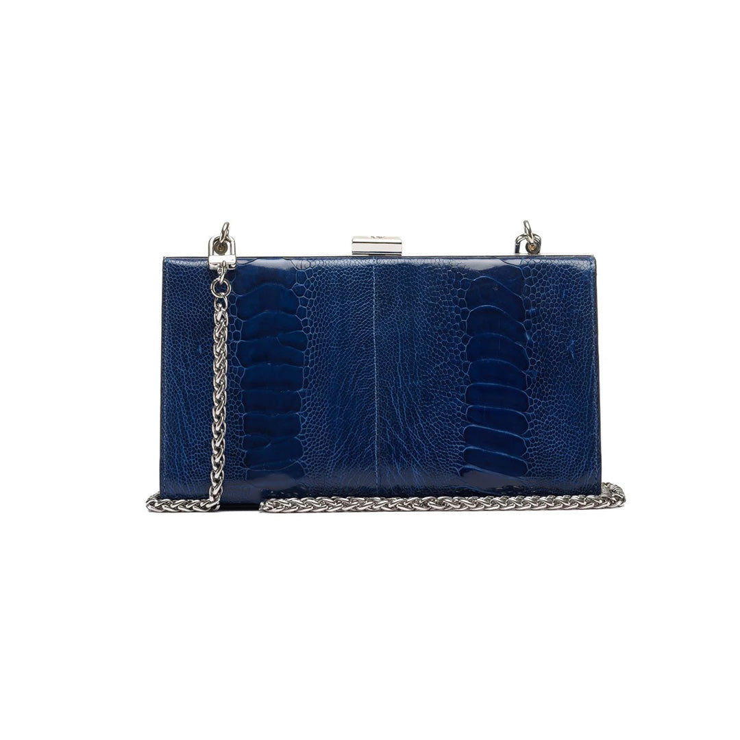 Blue Libby Ostrich Leather Evening Bag
