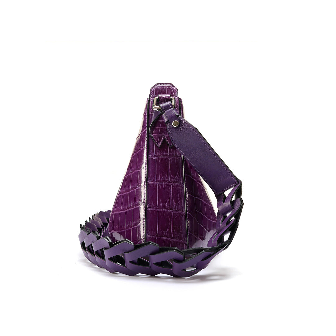 Purple Luna Crocodile Leather Shoulder Bag
