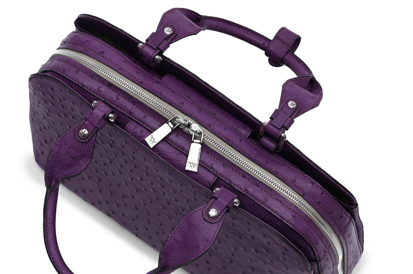 Purple Lexington Ostrich Quill Leather Business Bag