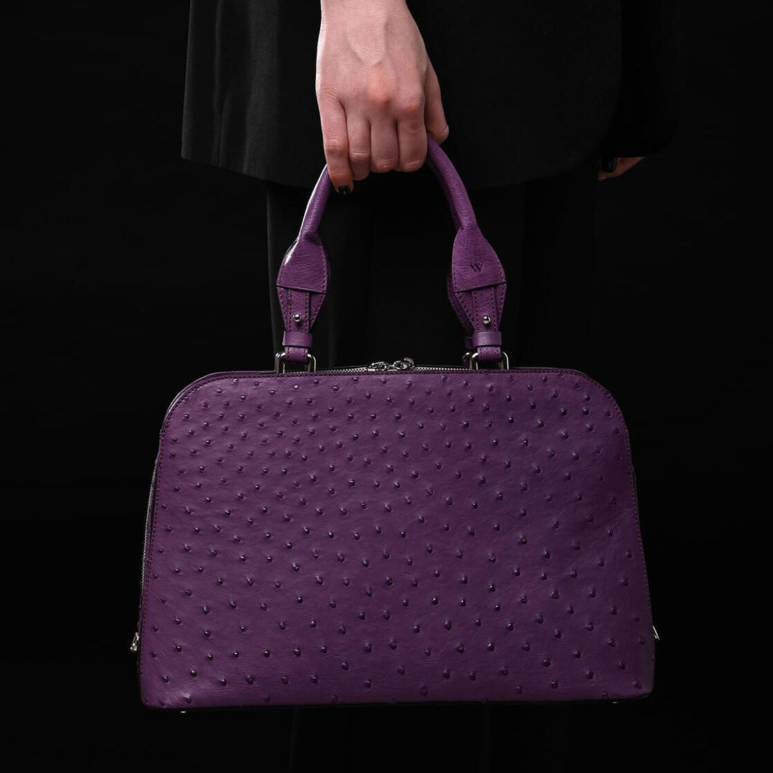 Purple Lexington Ostrich Quill Leather Business Bag