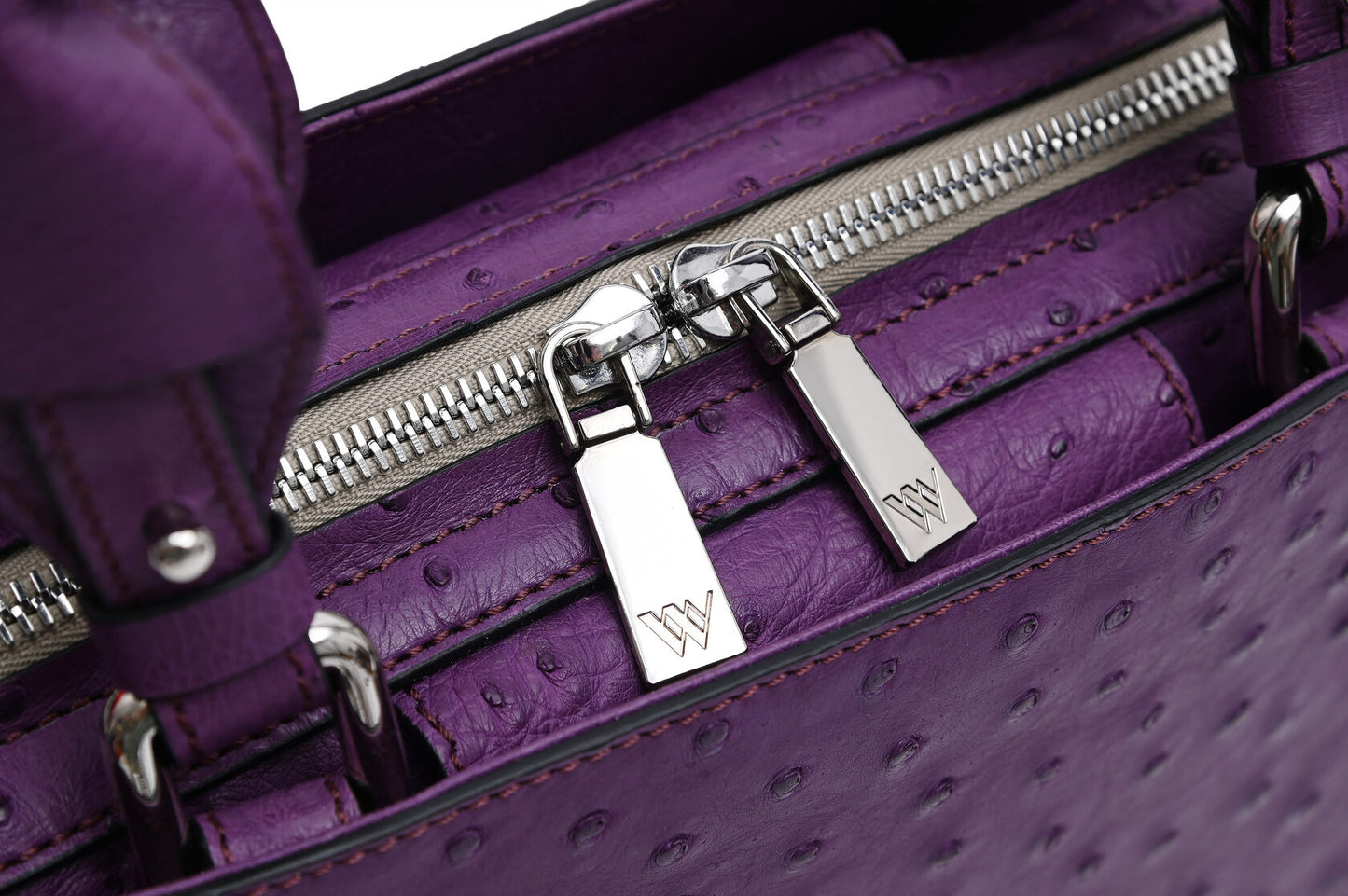 Purple Lexington Ostrich Quill Leather Business Bag