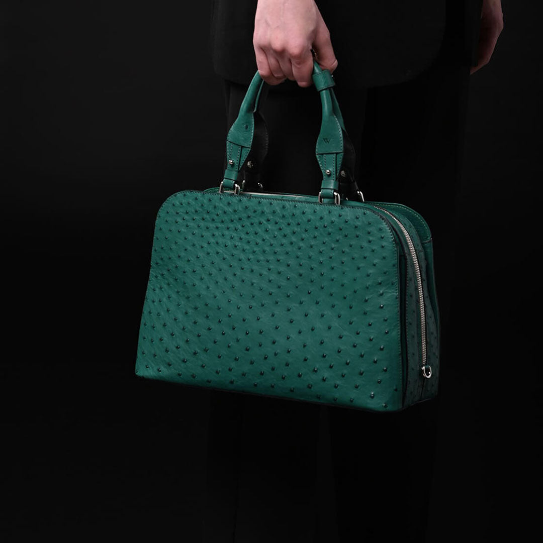 Green Lexington Ostrich Leather Business Bag
