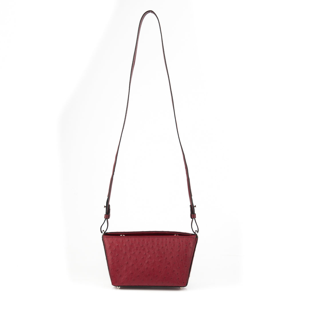 Red Lottie Ostrich Leather Crossbody Bag