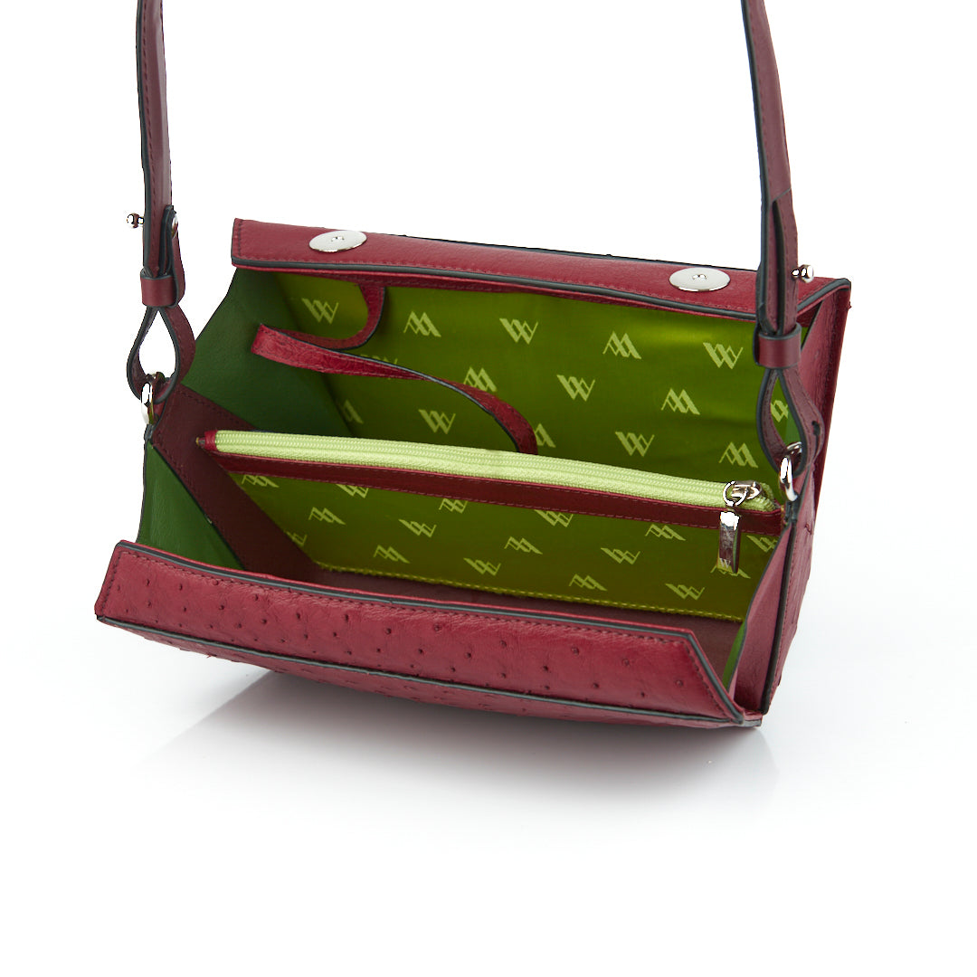 Red Lottie Ostrich Leather Crossbody Bag