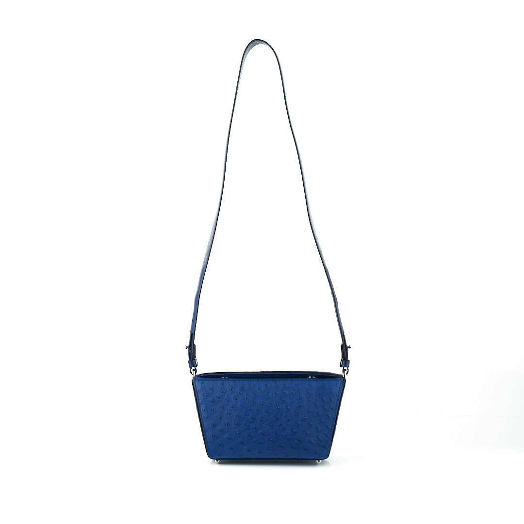 Blue Lottie Ostrich Quill Leather Crossbody Bag