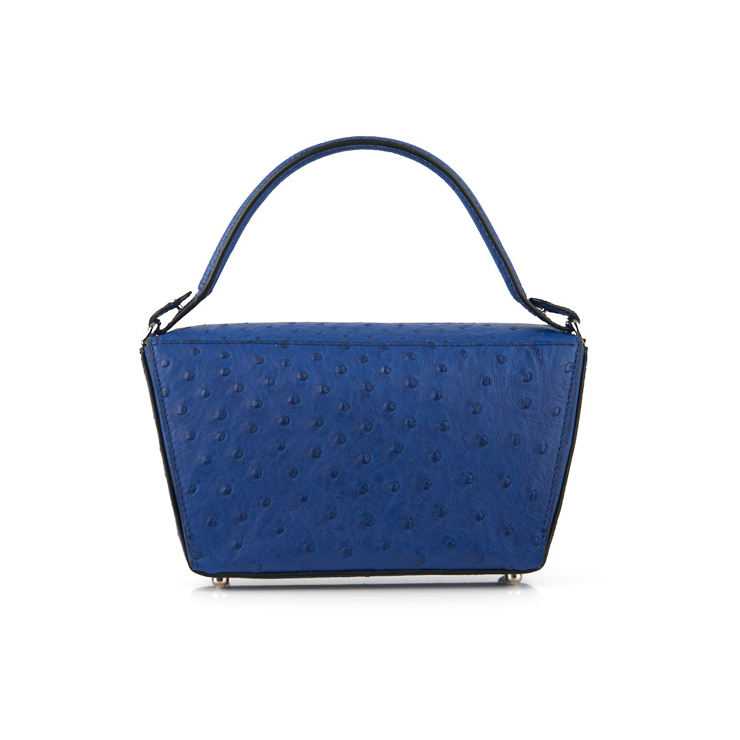 Blue Lottie Ostrich Quill Leather Crossbody Bag