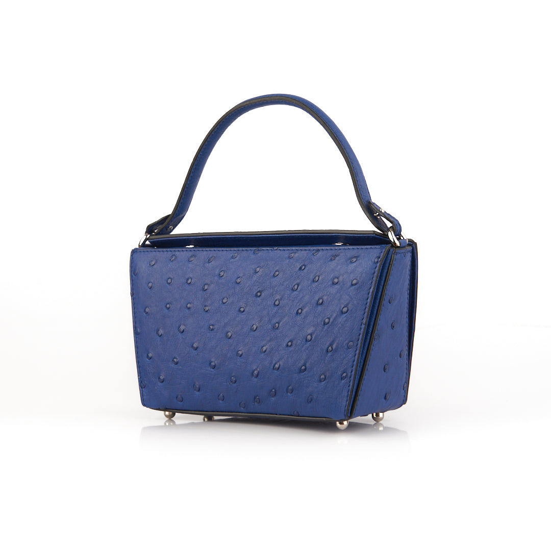 Blue Lottie Ostrich Quill Leather Crossbody Bag