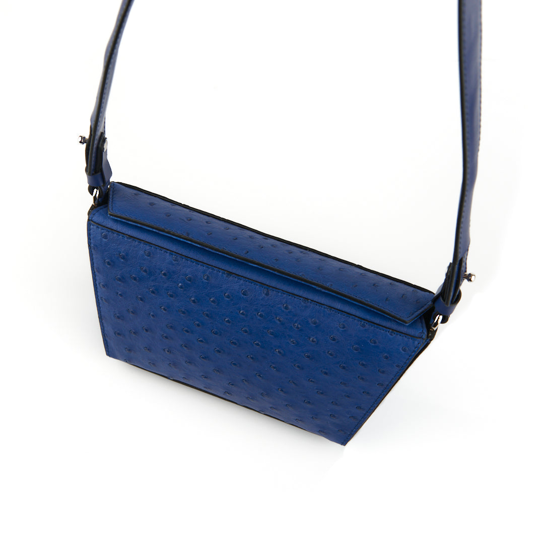 Blue Lottie Ostrich Quill Leather Crossbody Bag
