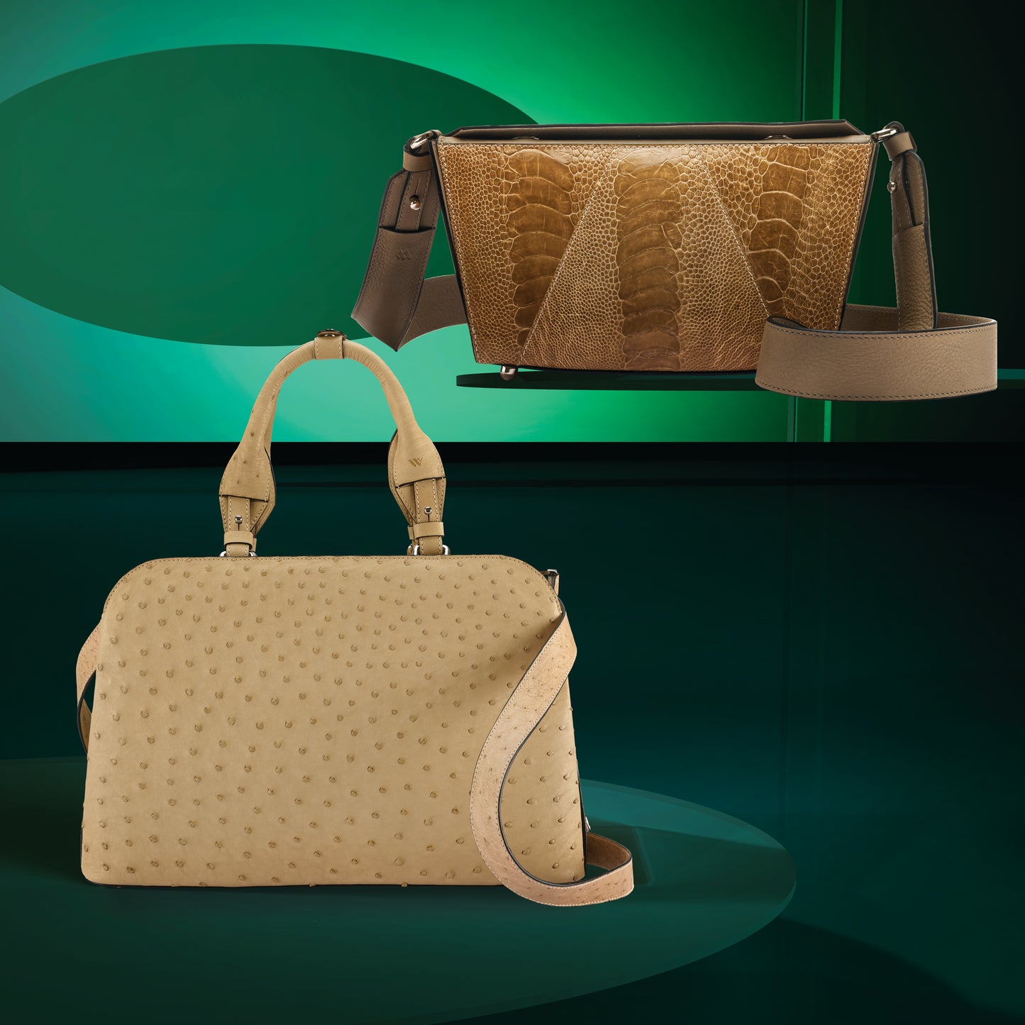 Light Brown Lottie Ostrich Leather Crossbody Bag