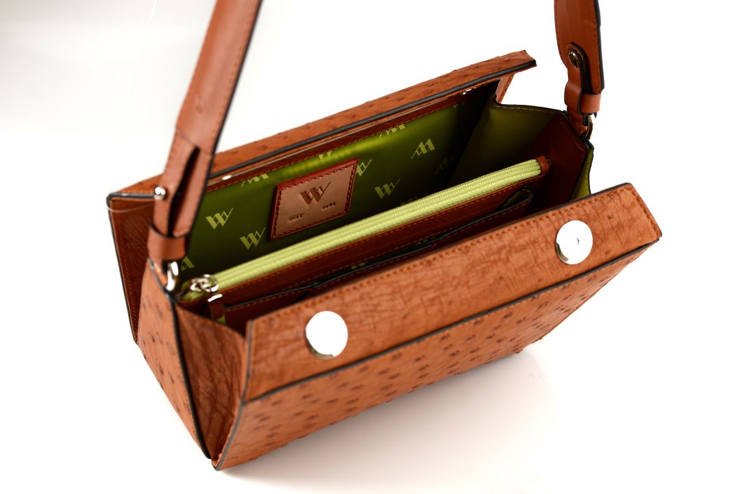 Light Brown Lottie Ostrich Leather Crossbody Bag