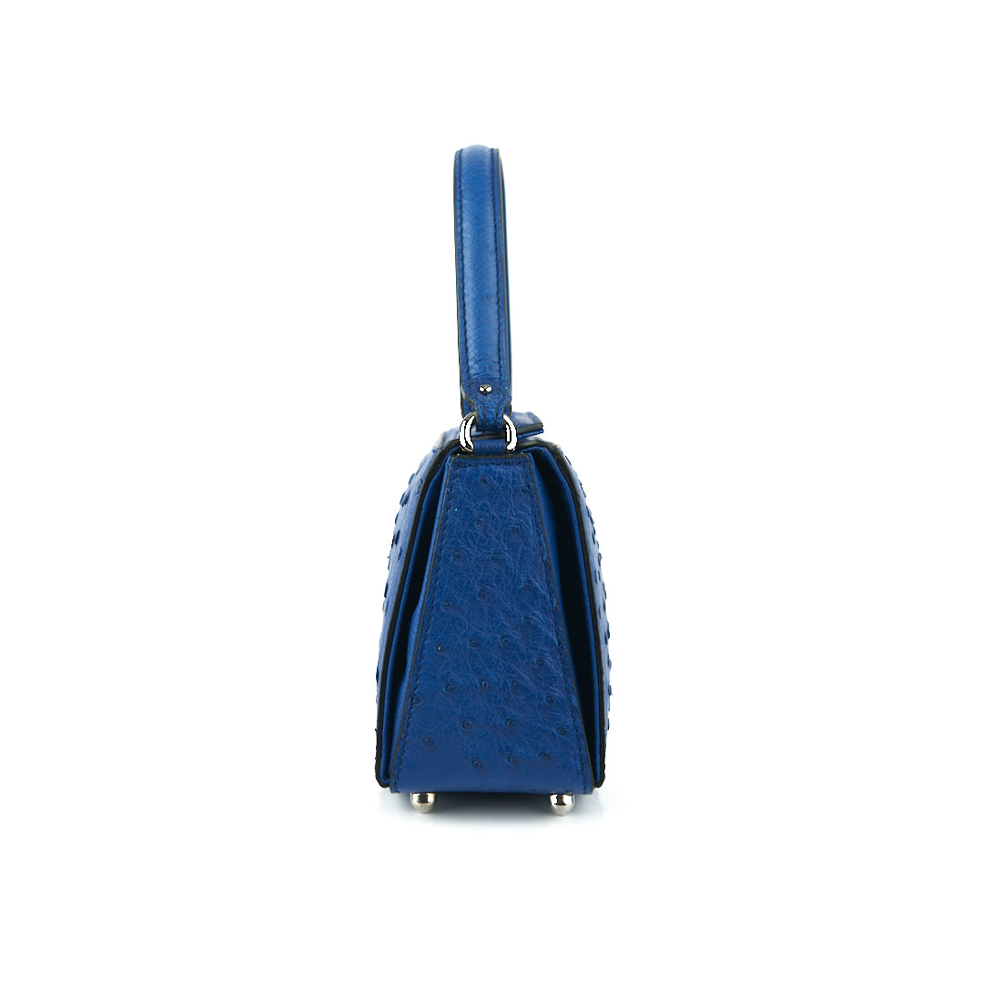 Blue Lottie Ostrich Quill Leather Crossbody Bag