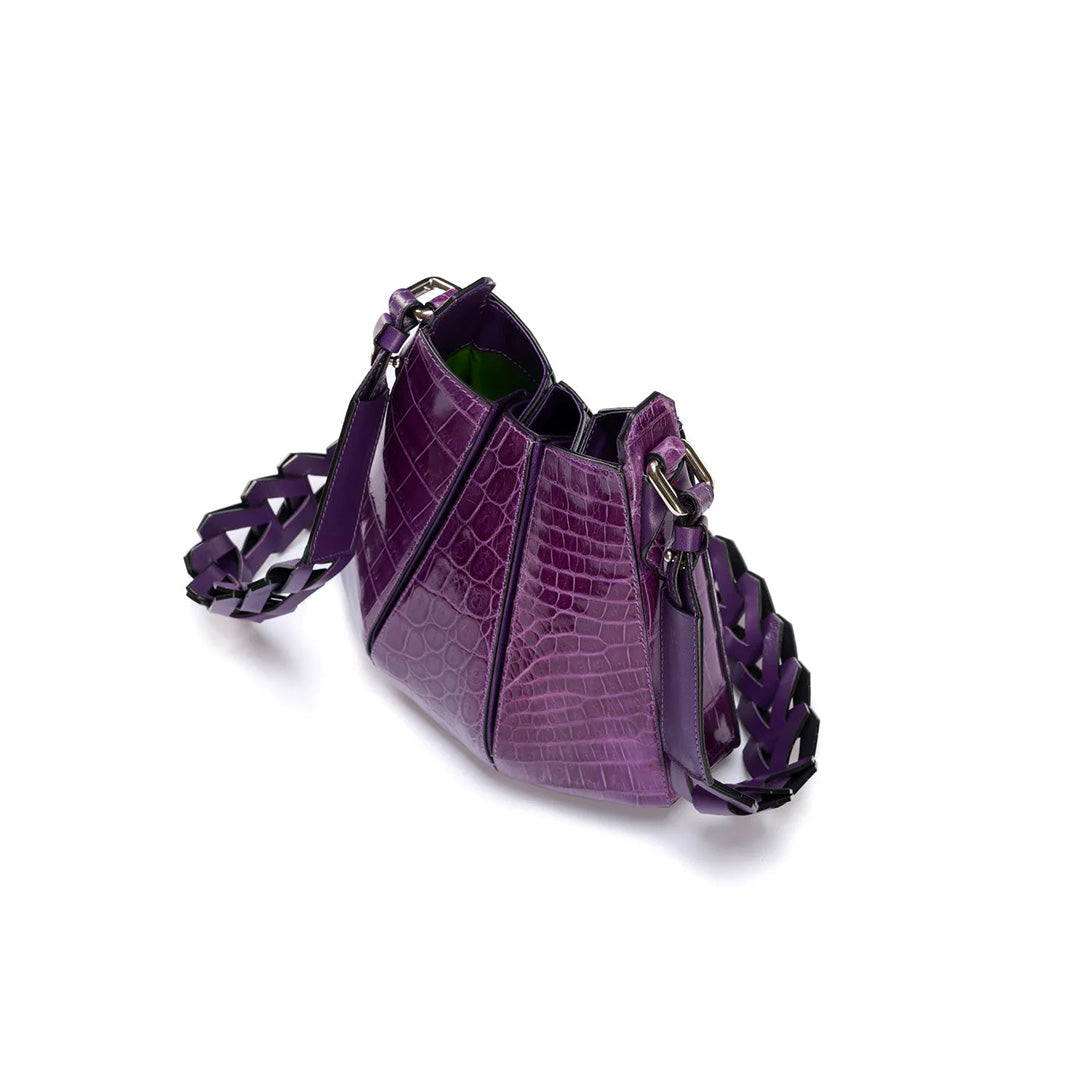 Purple Luna Crocodile Leather Shoulder Bag