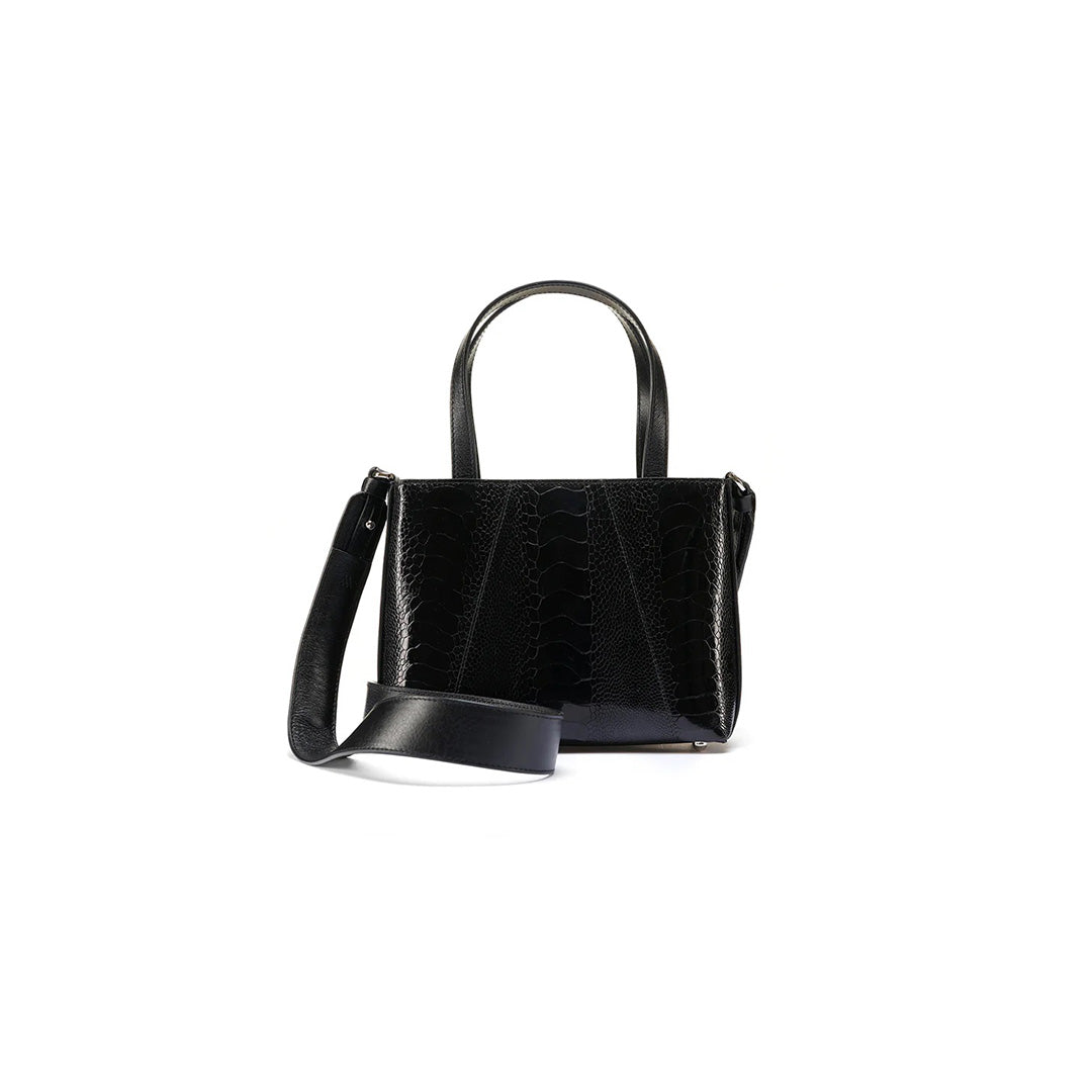 Black Lily Ostrich Leg Leather Shoulder Bag