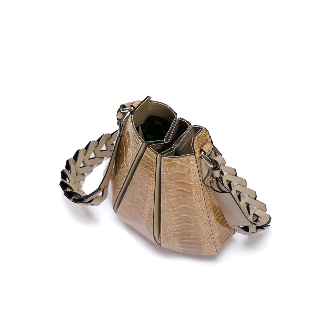 Nude Luna Ostrich Leather Shoulder Bag