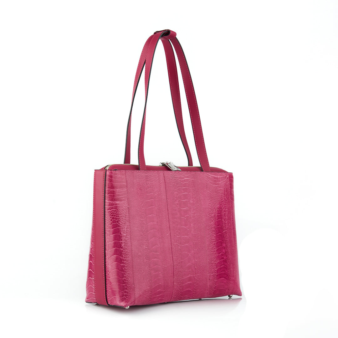 Pink Lilibet Ostrich Leather Tote Bag