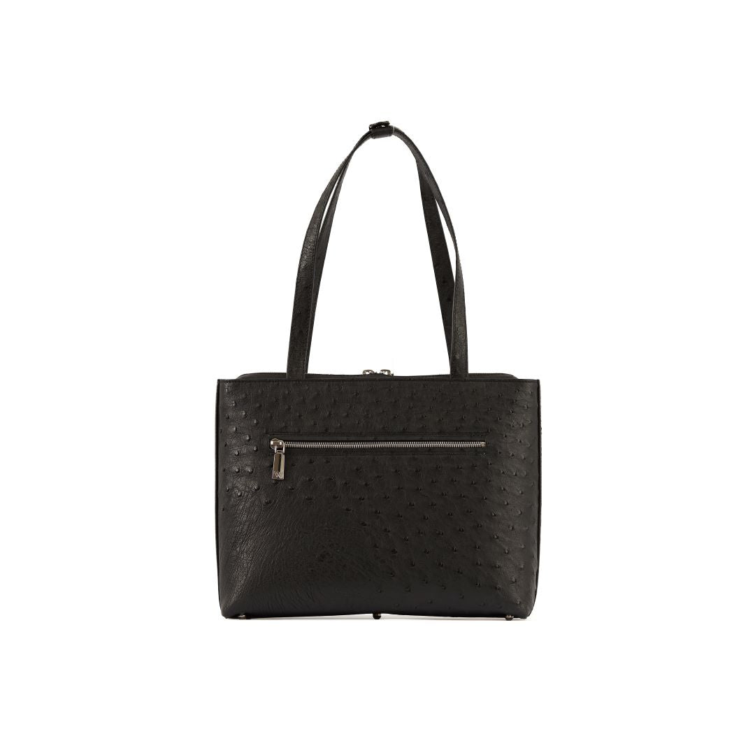 Black Lilibet Ostrich Leather Tote Bag