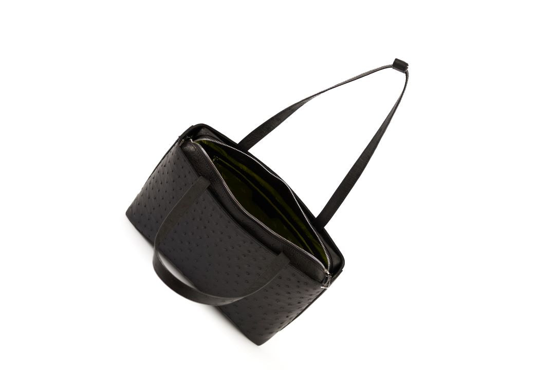 Black Lilibet Ostrich Leather Tote Bag
