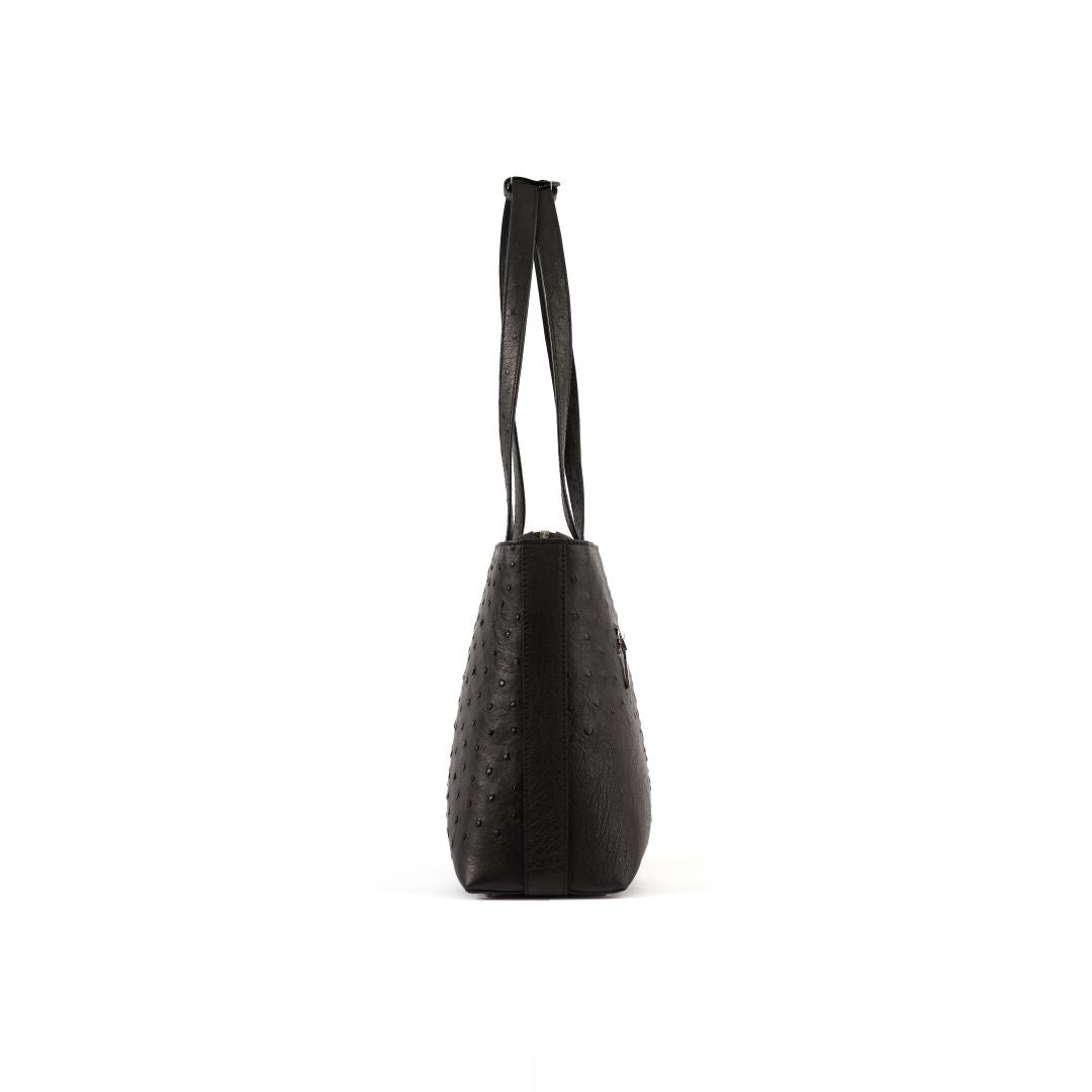 Black Lilibet Ostrich Leather Tote Bag