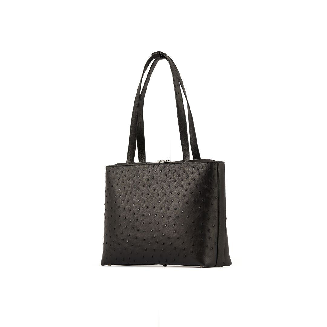 Black Lilibet Ostrich Leather Tote Bag