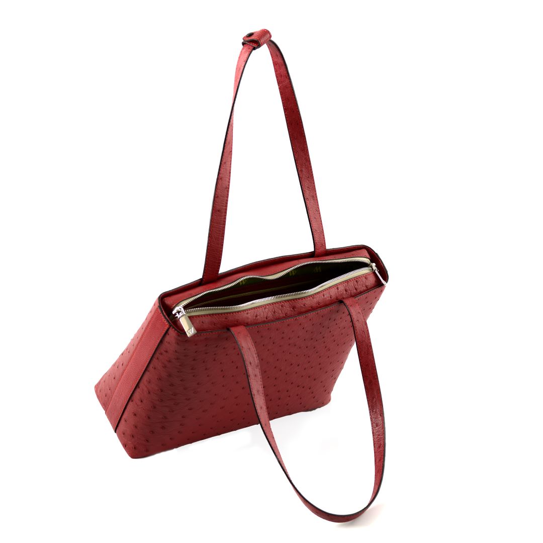Red Lilibet Ostrich Leather Tote Bag