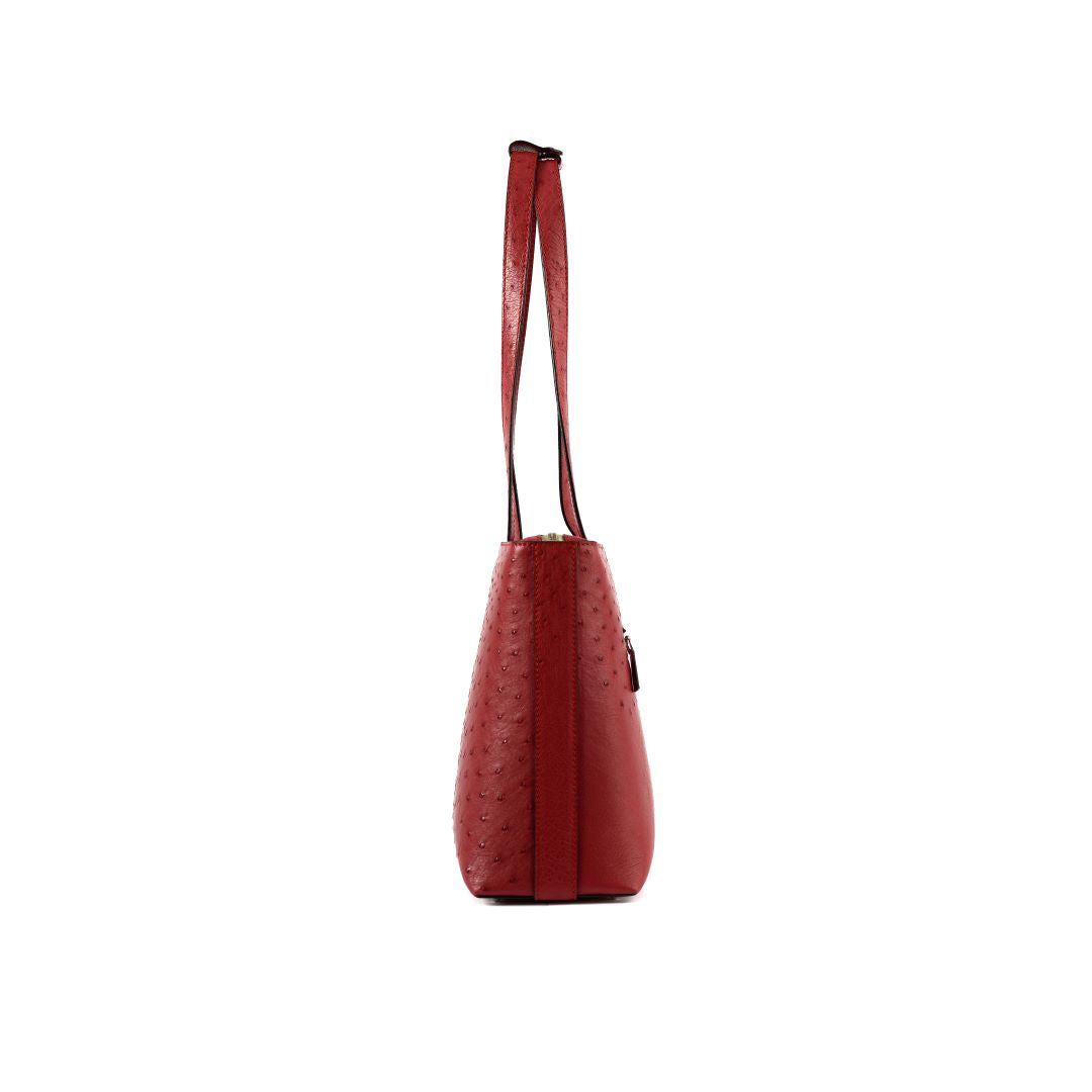 Red Lilibet Ostrich Leather Tote Bag