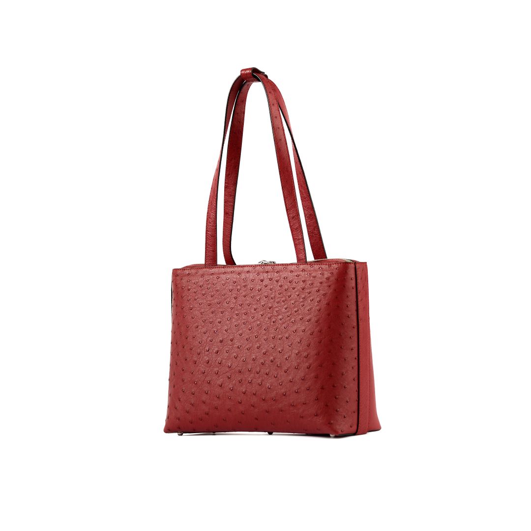 Red Lilibet Ostrich Leather Tote Bag