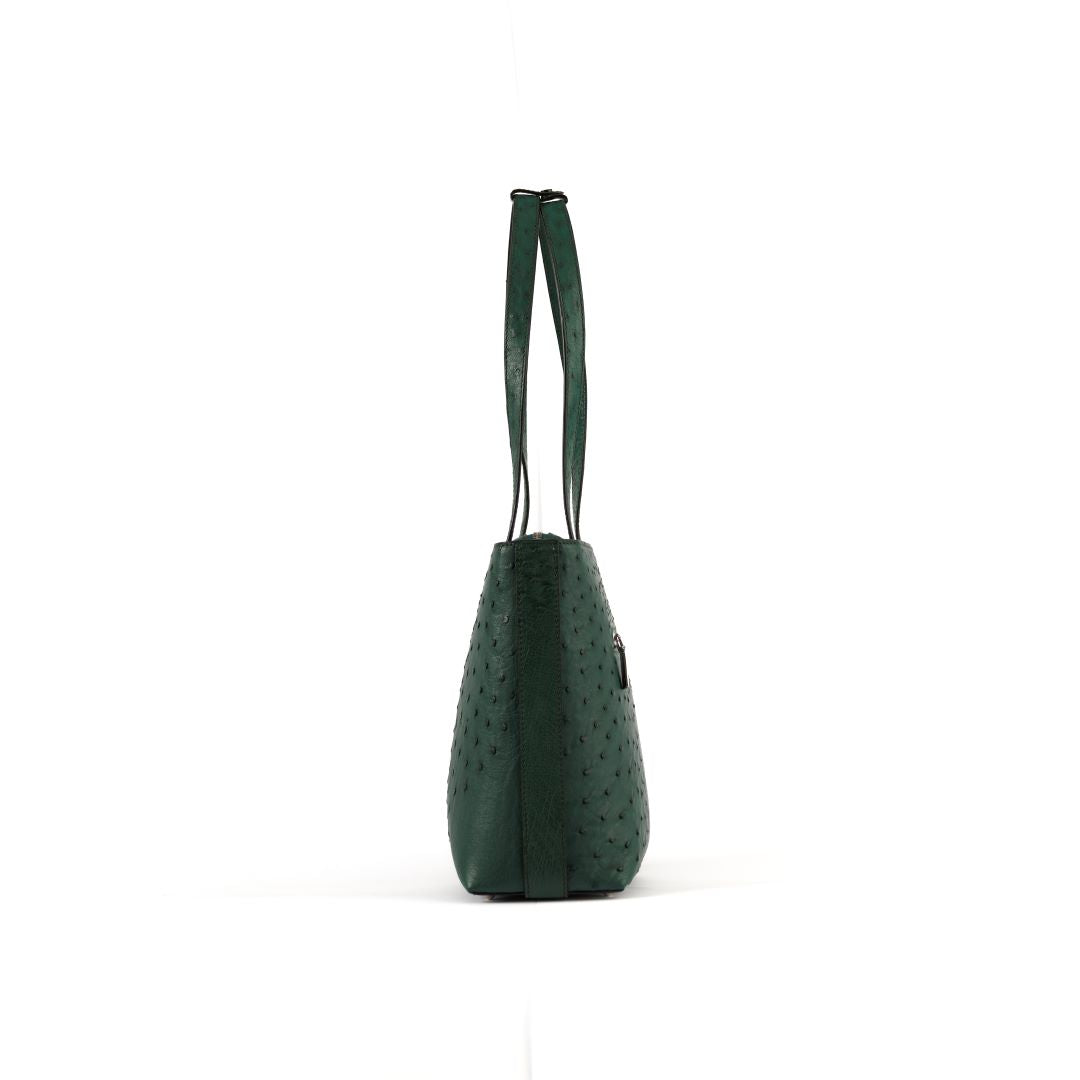 Green Lilibet Ostrich Leather Tote Bag