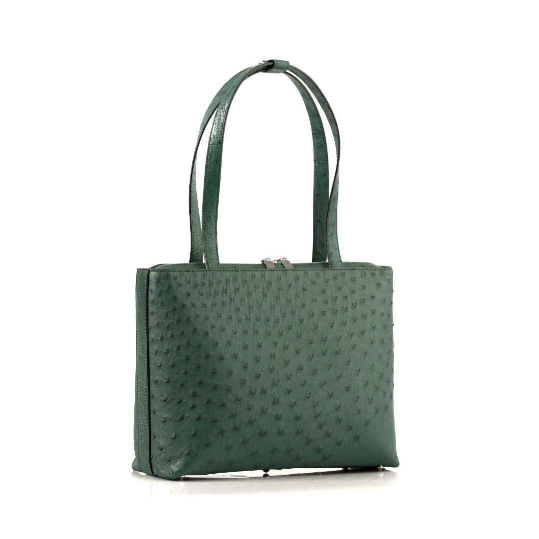 Green Lilibet Ostrich Leather Tote Bag