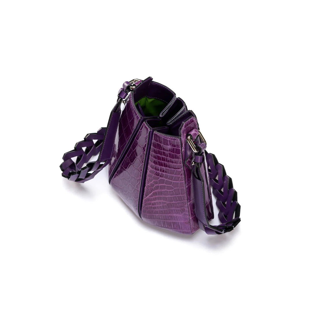 Purple Luna Crocodile Leather Shoulder Bag