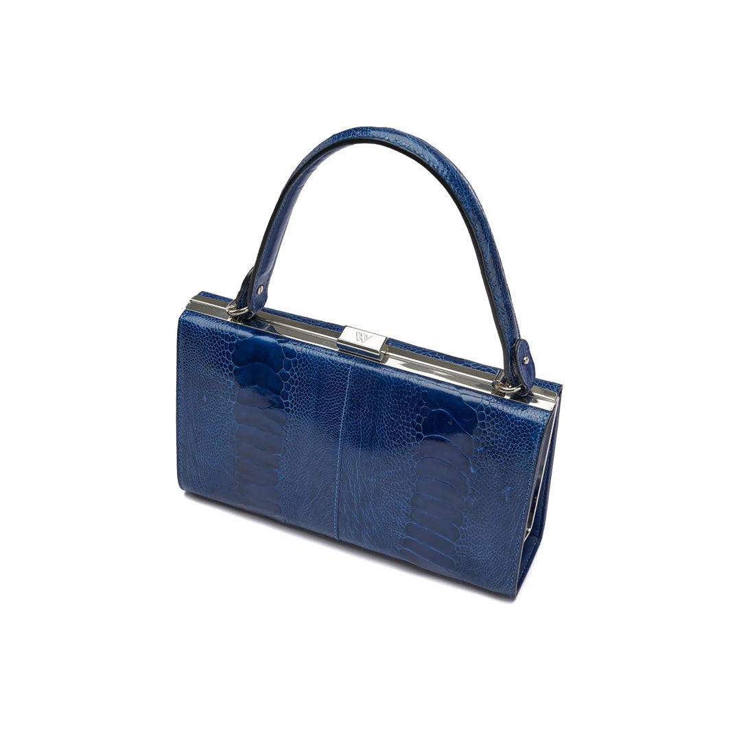 Blue Libby Ostrich Leather Evening Bag