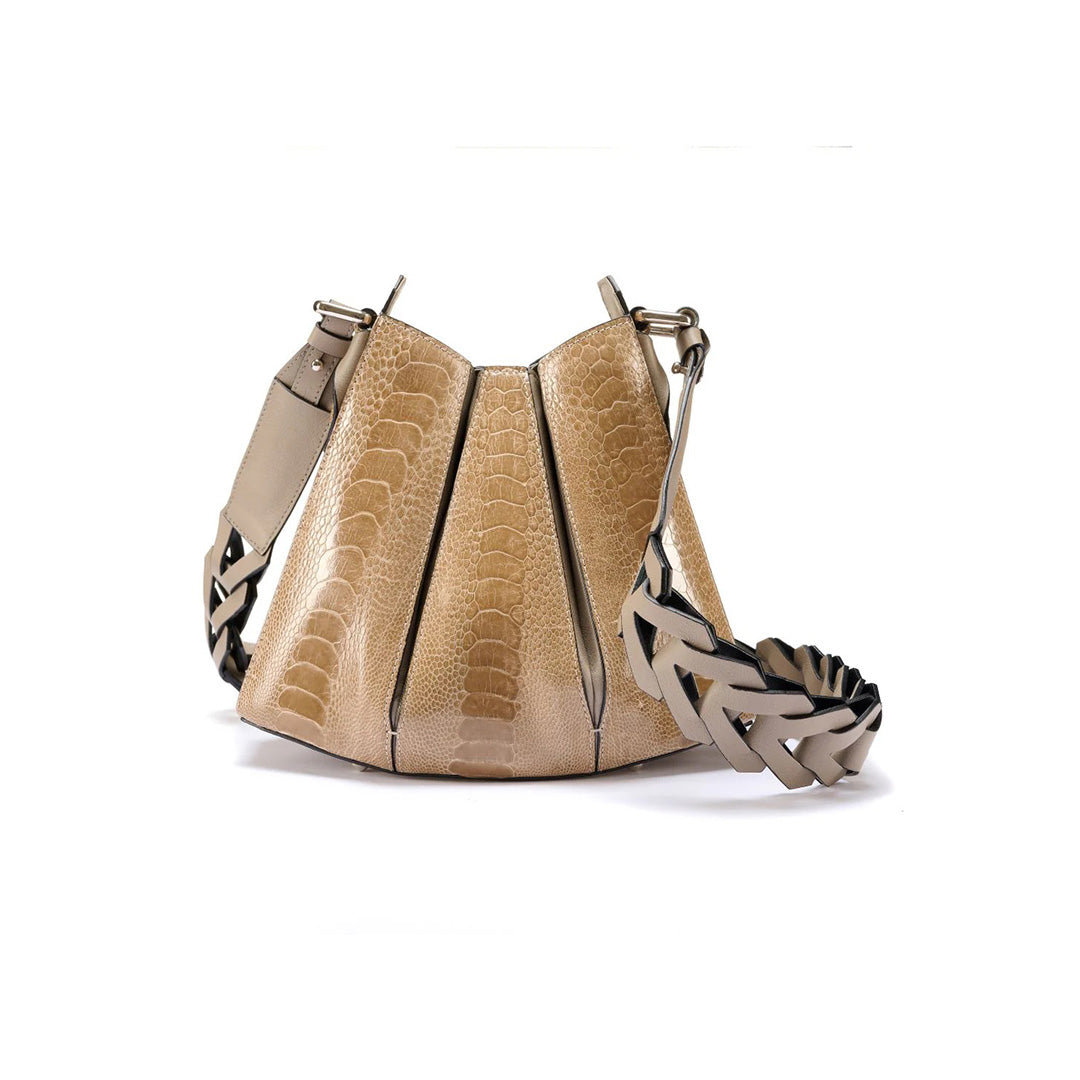 Nude Luna Ostrich Leather Shoulder Bag