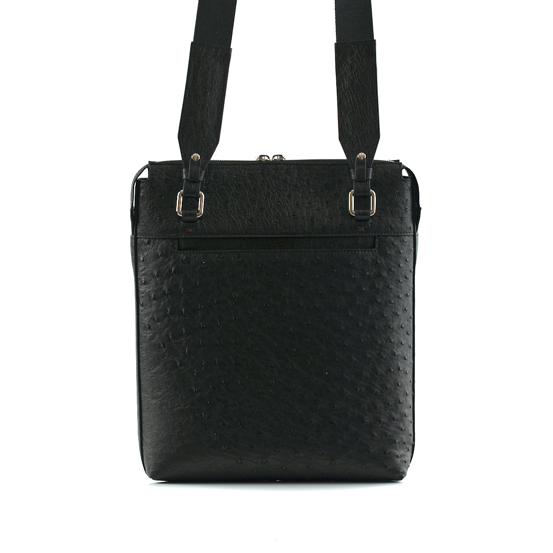 Black Leon Ostrich Leather Satchel