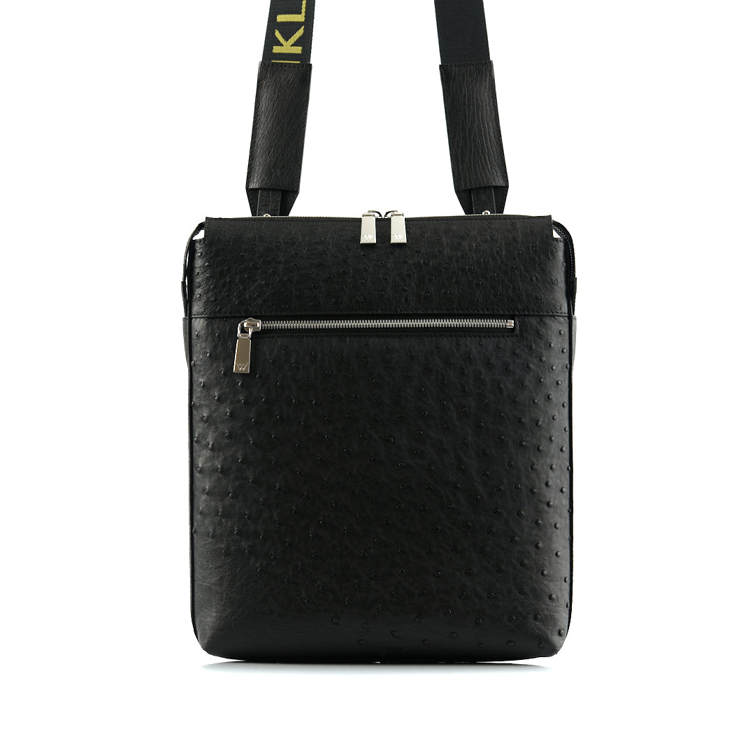Black Leon Ostrich Leather Satchel