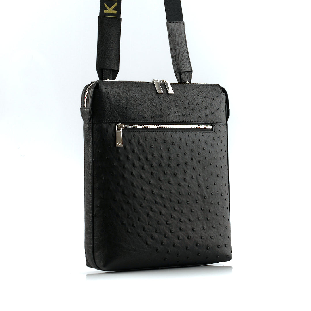 Black Leon Ostrich Leather Satchel