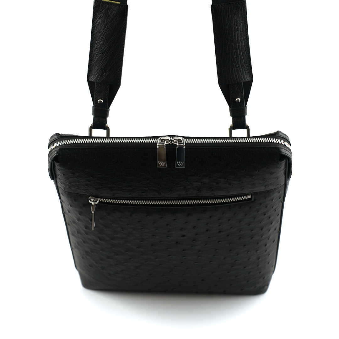 Black Leon Ostrich Leather Satchel