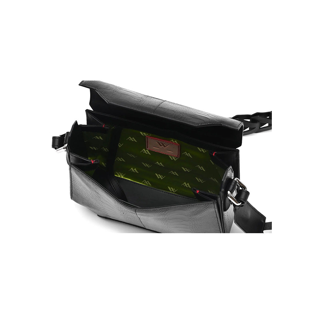Black Lia Ostrich Leather Shoulder Bag