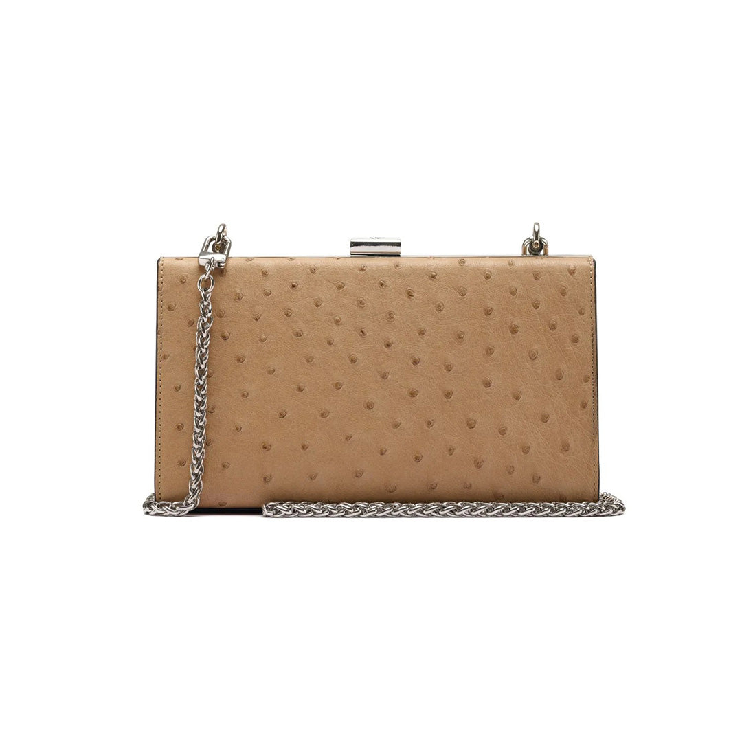 Beige Libby Ostrich Leather Evening Bag