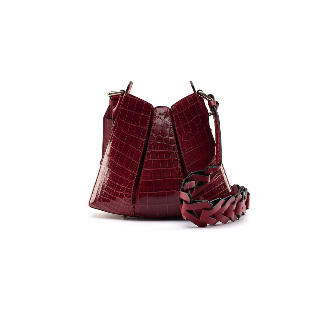 Red Luna Crocodile Leather Shoulder Bag