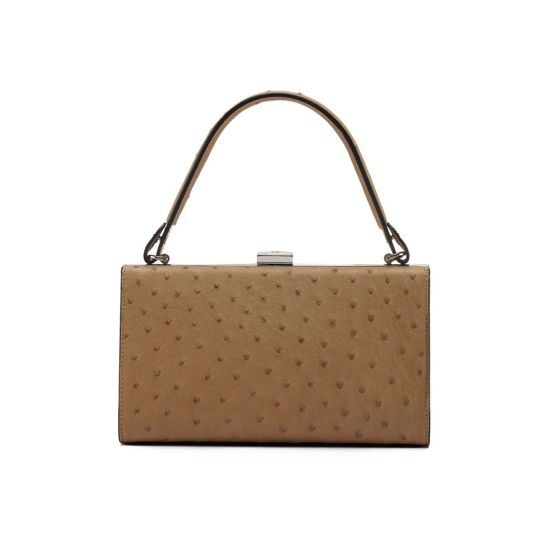 Beige Libby Ostrich Leather Evening Bag