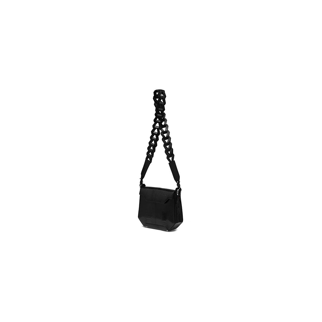 Black Lia Ostrich Leather Shoulder Bag