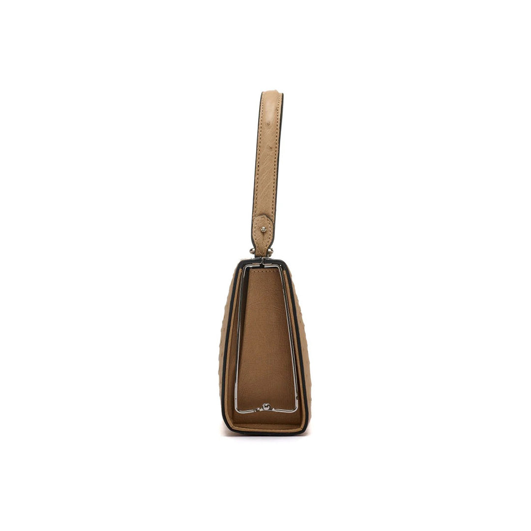 Beige Libby Ostrich Leather Evening Bag