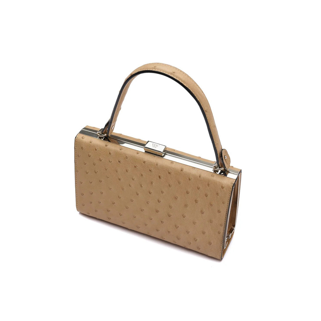 Beige Libby Ostrich Leather Evening Bag