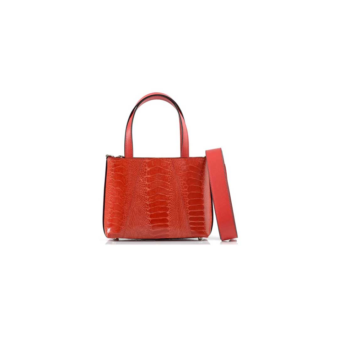 Red Lily Ostrich Leather Shoulder Bag