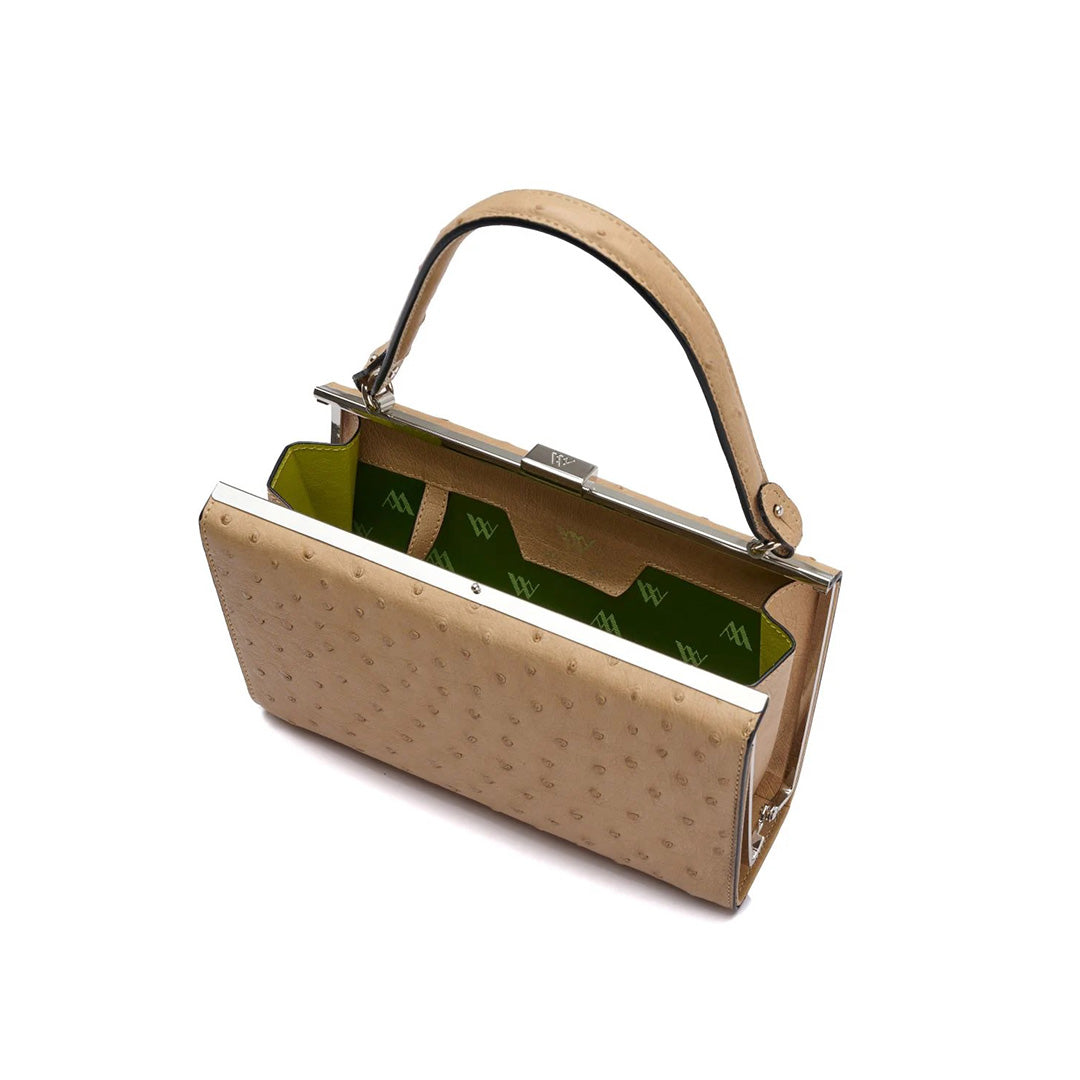 Beige Libby Ostrich Leather Evening Bag