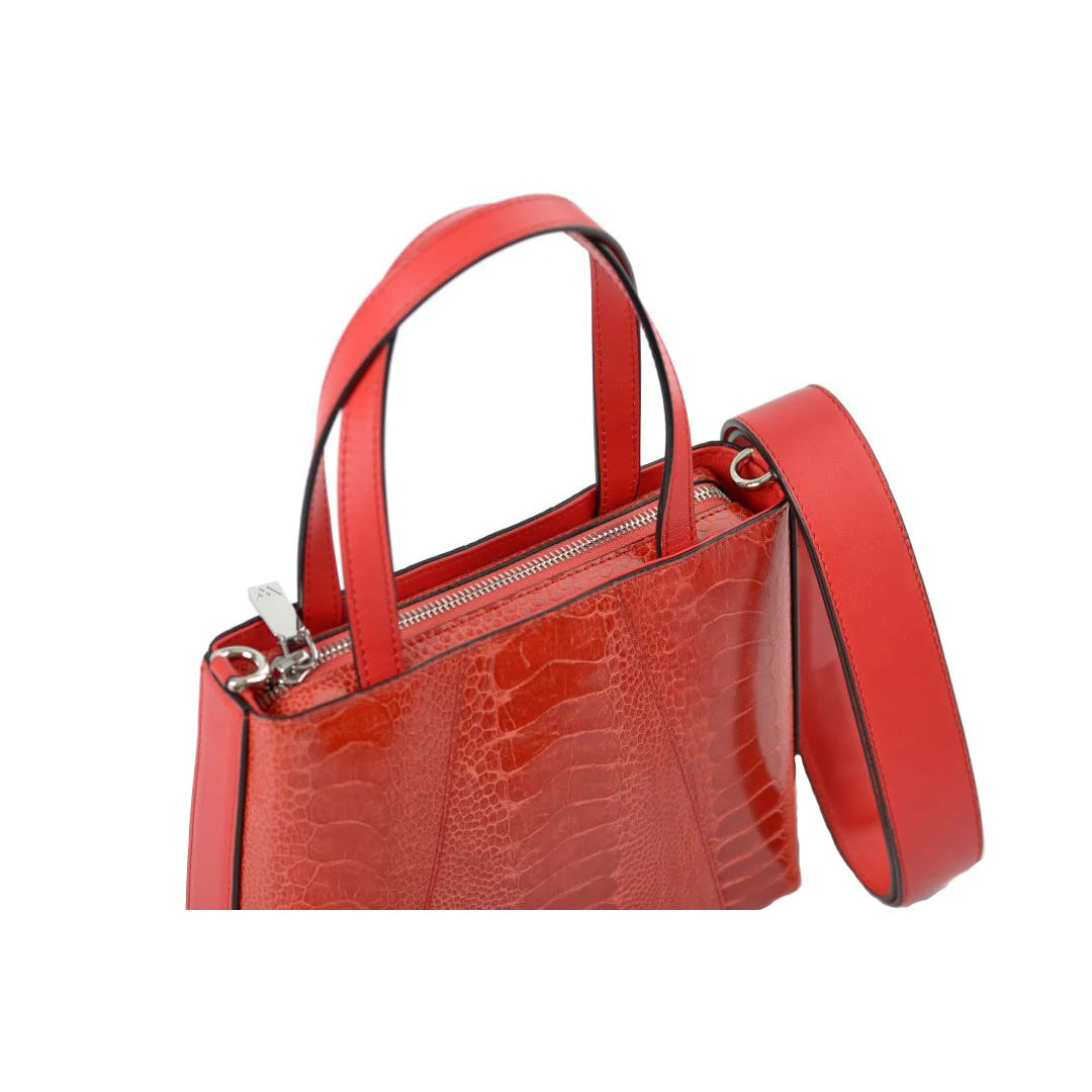 Red Lily Ostrich Leather Shoulder Bag