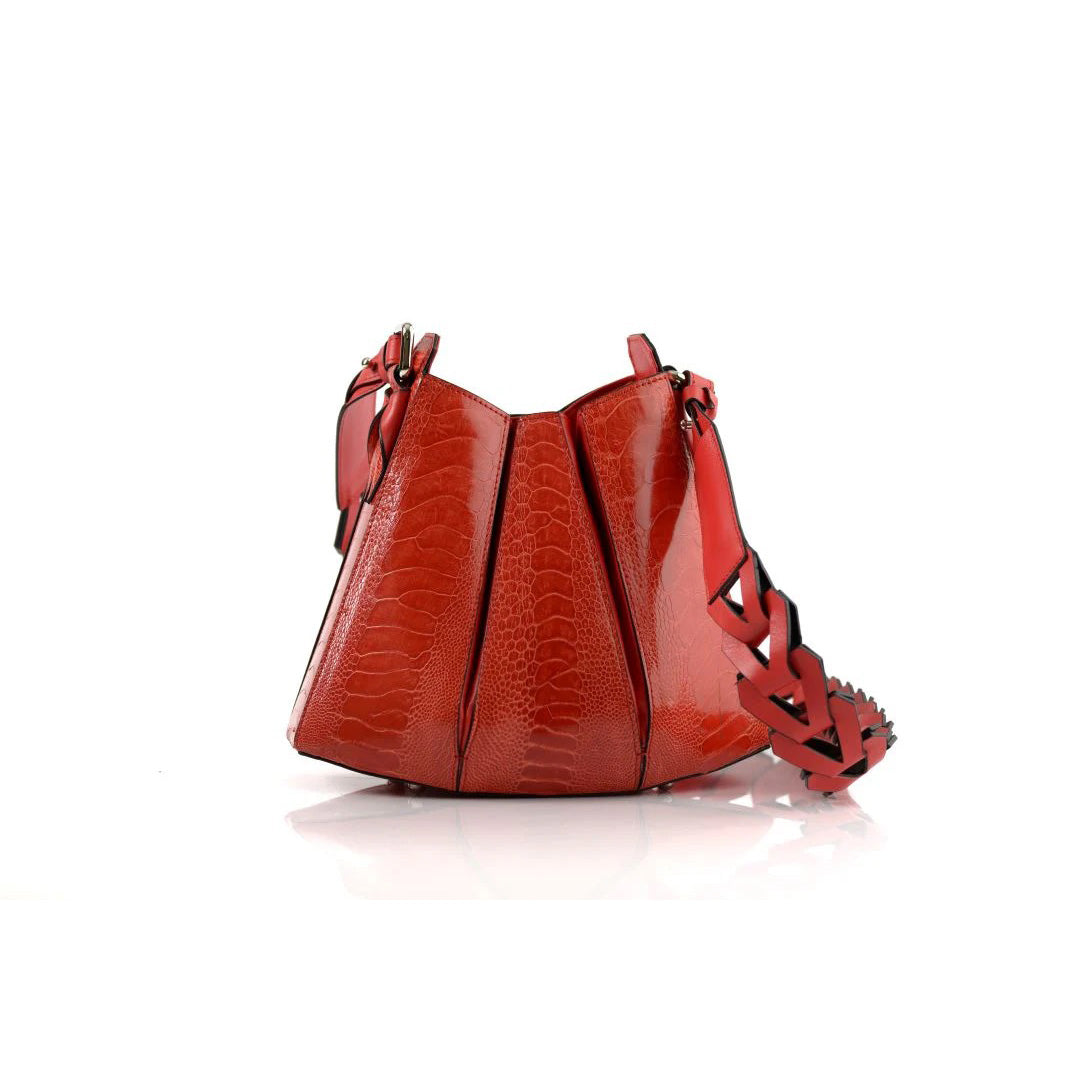 Red Luna Ostrich Leather Shoulder Bag